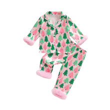 (12-18 Months, Pink) Conjunto de pijama navideño para niña pequeña, estampado, con top de manga larga y pantalón, dos piezas.