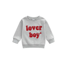 (6-12 Months, Gray) Trui voor peuterjongens met lange mouwen, ronde hals en geborduurde letters, gestreept model.
