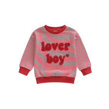(18-24 Months, Red) Trui voor peuterjongens met lange mouwen, ronde hals en geborduurde letters, gestreept model.