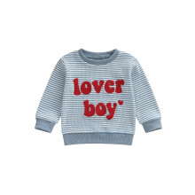 (18-24 Months, Blue) Trui voor peuterjongens met lange mouwen, ronde hals en geborduurde letters, gestreept model.