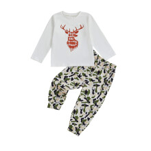 (2-3 Years, Army Green) Conjunto de 2 piezas para bebé: camiseta de manga larga con estampado de animales y pantalón con cintura elástica.