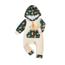 (0-3 Months, Apricot) Tutina da neonato con stampa di omino di pan di zenzero, a maniche lunghe, casual, con cappuccio, ideale per Natale.