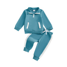 (18-24 Months, Blue) Herfstoutfit jongens/meisjes: sweatshirt met lange mouwen en halve rits + joggingsbroek (2-delige set)