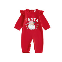 (3-6 Months, Red) Baby Mädchen Weihnachtsspielanzug Weihnachtsmann Buchstabendruck Langarm Rundhals Ganzkörperanzug