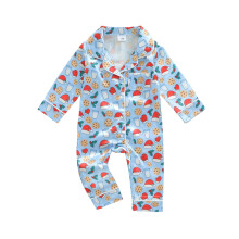 (6-12 Months, Sky Blue) Csecsemő baba láb nélküli pizsama divatos karácsonyi sapka nyomtatott hajtókás V-nyakú hosszú ujjú overál