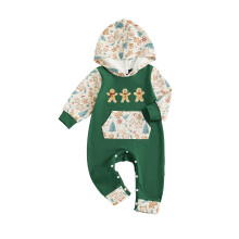 (9-12 Months, Green) Tutina da neonato con stampa di omino di pan di zenzero, a maniche lunghe, casual, con cappuccio, ideale per Natale.