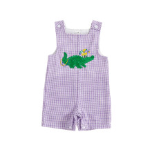 (0-3 Months, Purple) Salopă pentru bebeluși cu model de carnaval în carouri, cu broderie de aligator, fără mâneci, cu guler rotund