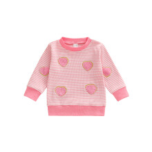 (12-18 Months, Pink) Pulover copii Toamna iarna, desenat, maneci lungi, guler rotund, brodat inima, tricotat, colorat