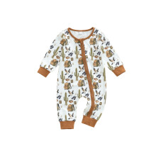 (3-6 Months, Coffee) Tutina autunnale per neonato con stampa cactus, maniche lunghe, scollo rotondo e cerniera, lunghezza intera.