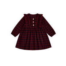 (6-12 Months, Black) Vestido de cuadros para niñas pequeñas, primavera-otoño, manga larga, cuello redondo, corte en A.