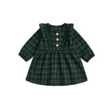 (2-3 Years, Army Green) Vestido de cuadros para niñas pequeñas, primavera-otoño, manga larga, cuello redondo, corte en A.