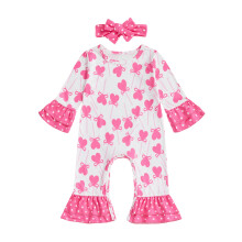 (12-18 Months, Pink) Conjunto de dos piezas para bebé niña: mono con estampado de lazo y diadema.