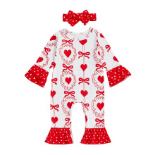 (3-6 Months, Red) Conjunto de dos piezas para bebé niña: mono con estampado de lazo y diadema.