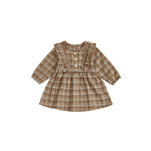 (12-18 Months, Light Brown) Vestido de cuadros para niñas pequeñas, primavera-otoño, manga larga, cuello redondo, corte en A.