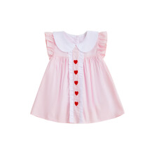 (4-5 Years, Pink) Vestido de San Valentín para niña pequeña, manga acampanada, cuello de muñeca, bordado de corazón, corte A.