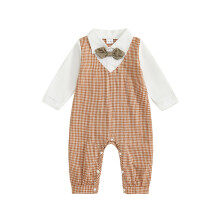 (0-3 Months, Khaki) Tutina intera per neonato con stampa a quadri, maniche lunghe, colletto risvoltato e lunghezza intera.