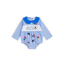 (0-3 Months, Blue) Tutina da neonato a maniche lunghe con colletto a bambola e ricamo a tema hockey autunnale, ideale per tutti i giorni.