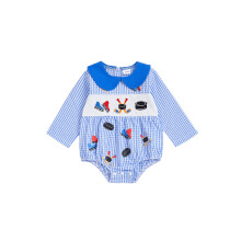 (0-3 Months, Sky Blue) Tutina da neonato a maniche lunghe con colletto a bambola e ricamo a tema hockey autunnale, ideale per tutti i giorni.
