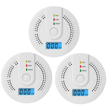 Battery-Powered Carbon Monoxide Detector with LED Indicator, Home Safety CO Gas Monitor Alarm Sensor 3 Piece