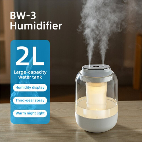 2L Luftfuktare med Dubbelmunstycke USB Aromdiffusor Eterisk Olja Renare Aromaterapi Mist Maker för Hemma Sovrum 1