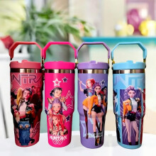 (Pink, 25*10cm) K-Pop Ghost Hunter Vacuum-Insulated Tumbler, Vacuum Flask, Reusable Bottle with Lid & Straw, Perfect Travel, Work or