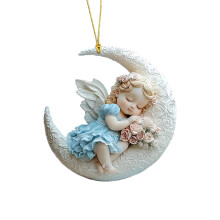 Feestelijke 2D engel baby op maan ontwerp acryl hanger-F338 3