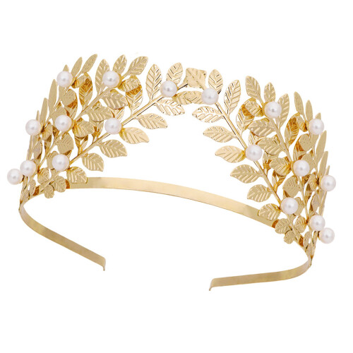 Wedding Crown Pearls Leaf Designs Comfortable Metal Headpiece