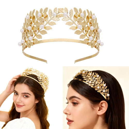 Wedding Crown Pearls Leaf Designs Comfortable Metal Headpiece 1