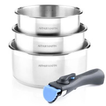 Set of 3 saucepans 16-18-20 cm Arthur Martin AM3710 - Stainless steel - Removable handle - All heat sources including induction