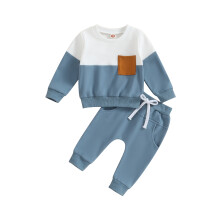 (12-18 Months, Blue) Podzimní set pro batolata - barevné mikiny s kapsami a jednobarevné kalhoty, 2 kusy.