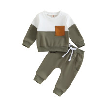(18-24 Months, Army Green) Podzimní set pro batolata - barevné mikiny s kapsami a jednobarevné kalhoty, 2 kusy.