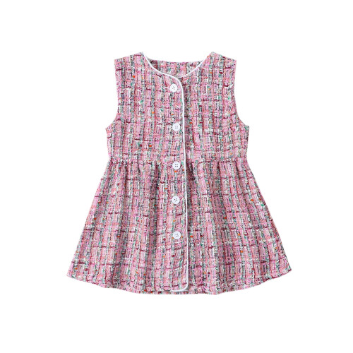 (4 Years, Pink) Κορίτσια Καλοκαιρινό Casual Φόρεμα Ροζ Αμάνικο με Κουμπιά