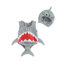 (18-24 Months, Grey) Dětské Halloweenské kombinézy s žralokem, bez rukávů, s potiskem úst a čepicí, novorozenecký kostým