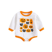 (18-24 Months, Orange) Dětské Halloweenské kombinézy s dlouhým rukávem, černé kočičí dýňové potisky, novorozenecké oblečení