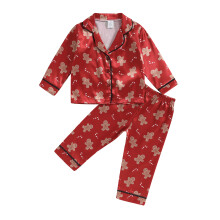 (4-5 Years, Red) Taapero-vauvan 2-osainen pyjama-setti, joulupiparkakkumies-kuvioinen paita ja housut, yöasusetti