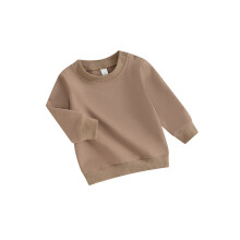 (12-18 Months, Brown) Bluze pentru bebeluși și băieți, cu mânecă lungă, guler rotund, culoare solidă, pulovere de toamnă