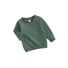 (0-6 Months, Green) Blusa de moletom infantil masculina de manga comprida com gola redonda, cor sólida, ideal para o outono.