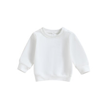 (18-24 Months, White) Blusa de moletom infantil masculina de manga comprida com gola redonda, cor sólida, ideal para o outono.