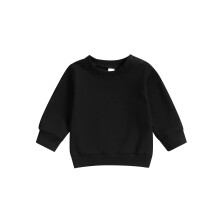 (6-12 Months, Black) Blusa de moletom infantil masculina de manga comprida com gola redonda, cor sólida, ideal para o outono.