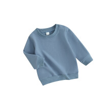 (18-24 Months, Blue) Blusa de moletom infantil masculina de manga comprida com gola redonda, cor sólida, ideal para o outono.