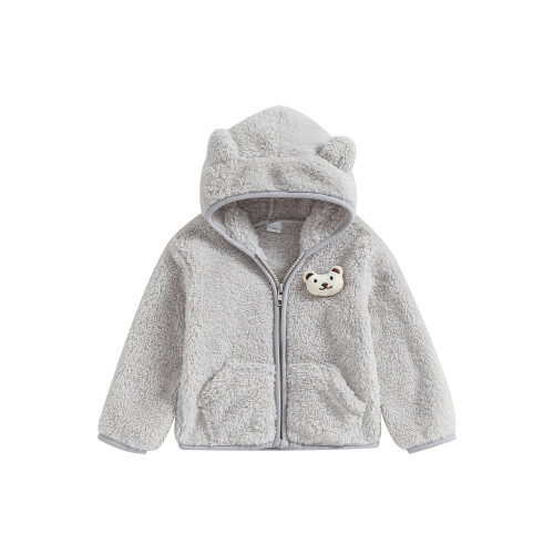 (6-9 Months, Grey) Χειμερινό παλτό 3D φλις κουκούλα