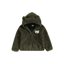 (12-18 Months, Army Green) Abrigo de invierno para bebé niña y niño, chaqueta con capucha y cierre de cremallera de oso 3D, forro polar