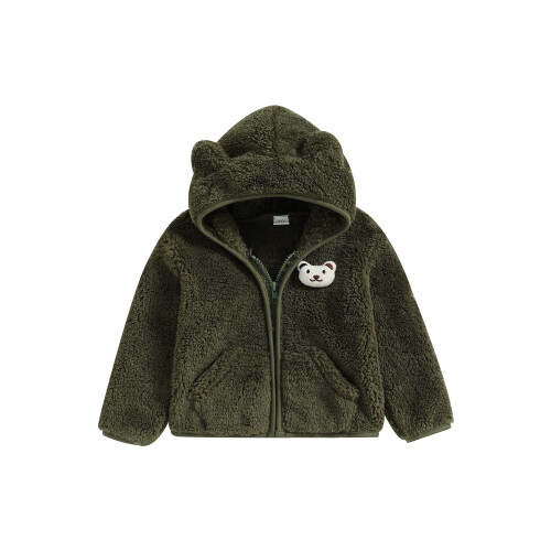 (12-18 Months, Army Green) Χειμερινό παλτό 3D φλις κουκούλα