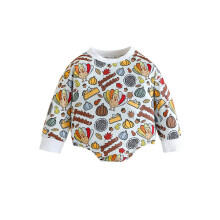 (12-18 Months, White) Babáknak, lányoknak, fiúknak, pulykás, tökmintás, kerek nyakú, hosszú ujjú bodyknak