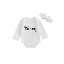 (6-12 Months, White) Dívčí 2dílné oblečení na Den díkůvzdání s dlouhým rukávem, potiskem a čelenkou, pro kojence