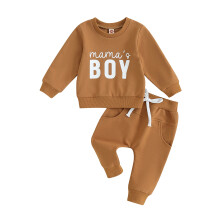 (0-6 Months, Brown) Chlapecké oblečení pro novorozence, mikina s dlouhým rukávem a kalhoty s potiskem, sada pro kojence.