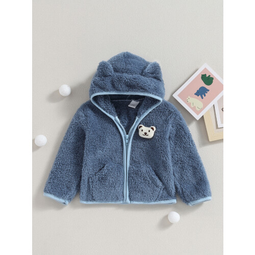 (6-9 Months, Light Blue) Χειμερινό παλτό 3D φλις κουκούλα 1