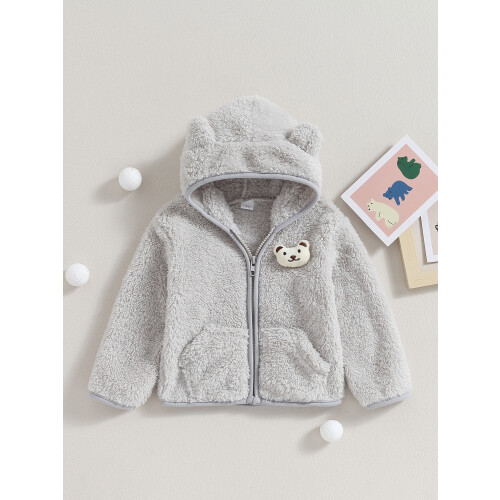 (6-9 Months, Grey) Χειμερινό παλτό 3D φλις κουκούλα 1