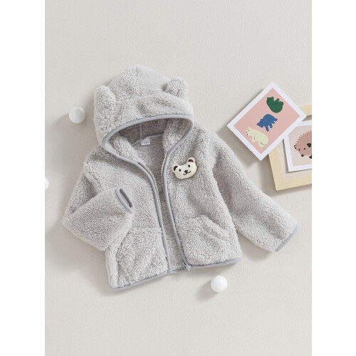 (6-9 Months, Grey) Χειμερινό παλτό 3D φλις κουκούλα 2