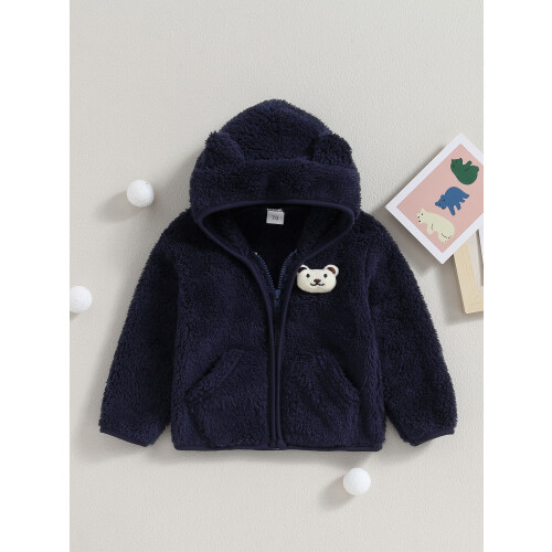 (18-24 Months, Dark Blue) Χειμερινό παλτό 3D φλις κουκούλα 1